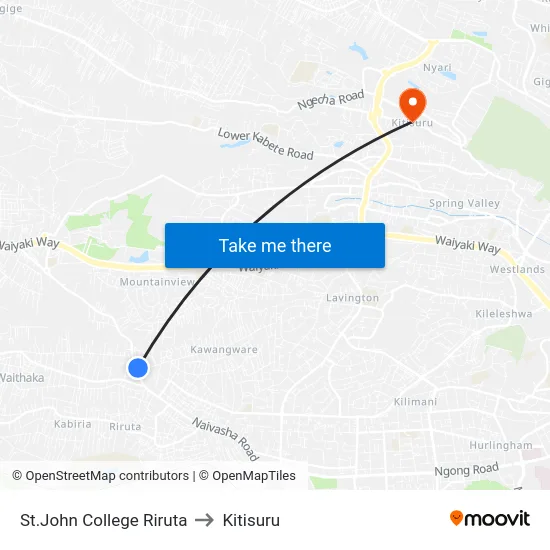 St.John College Riruta to Kitisuru map