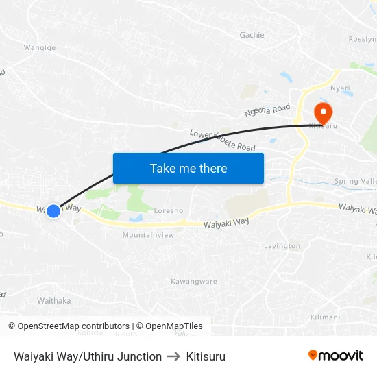 Waiyaki Way/Uthiru Junction to Kitisuru map