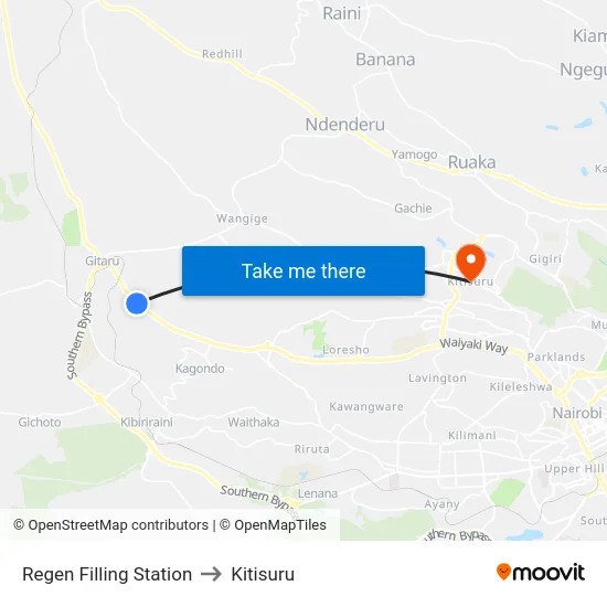 Regen Filling Station to Kitisuru map