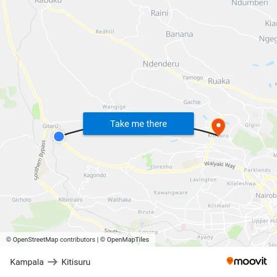 Kampala to Kitisuru map