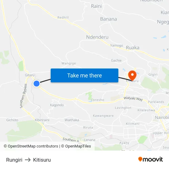 Rungiri to Kitisuru map