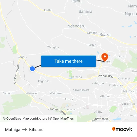 Muthiga to Kitisuru map