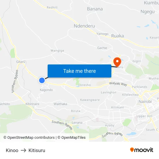 Kinoo to Kitisuru map