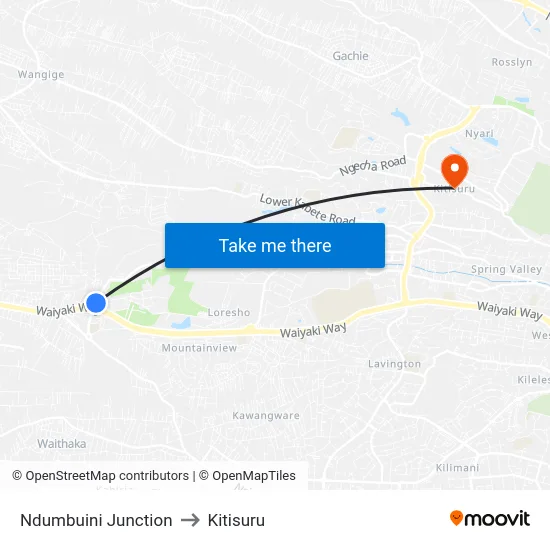 Ndumbuini Junction to Kitisuru map