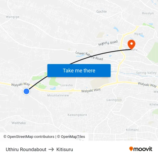 Uthiru Roundabout to Kitisuru map