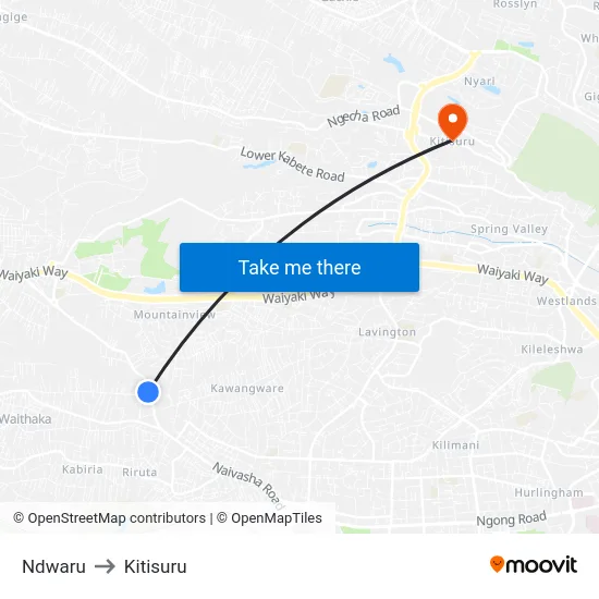 Ndwaru to Kitisuru map