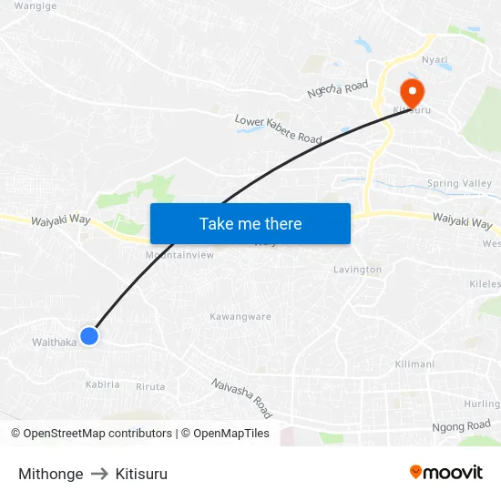 Mithonge to Kitisuru map