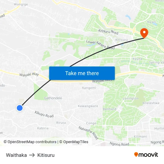 Waithaka to Kitisuru map