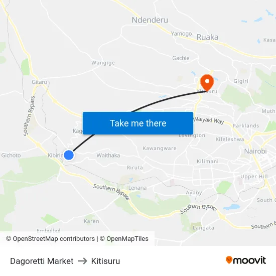 Dagoretti Market to Kitisuru map