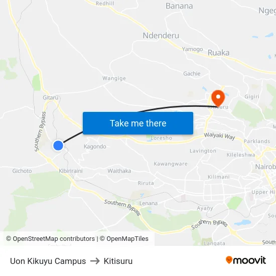 Uon Kikuyu Campus to Kitisuru map