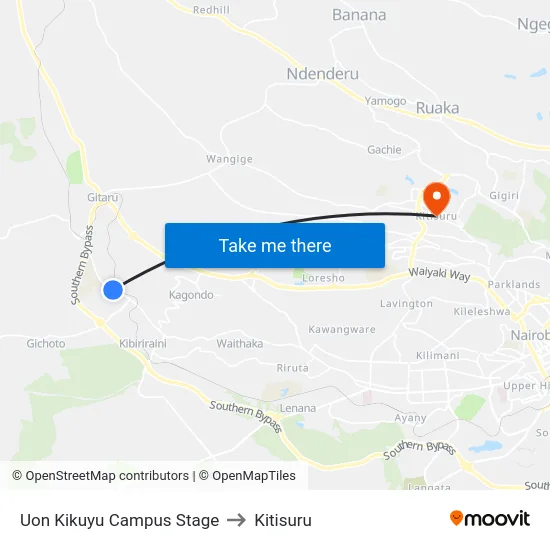 Uon Kikuyu Campus Stage to Kitisuru map