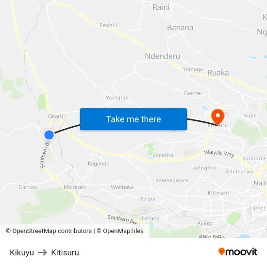 Kikuyu to Kitisuru map