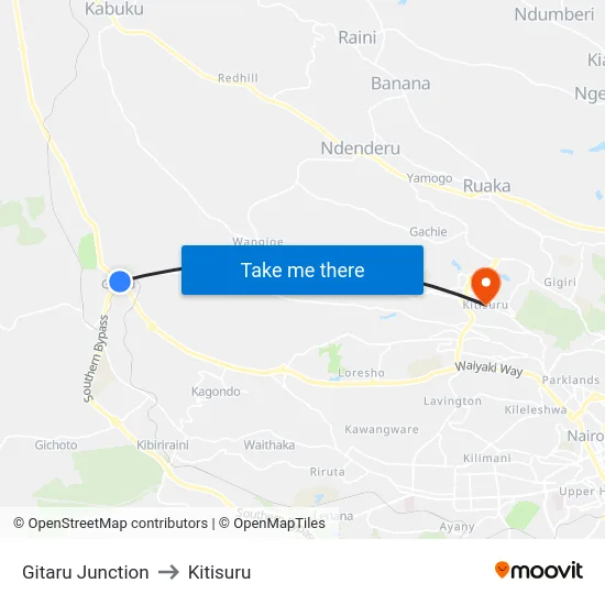 Gitaru Junction to Kitisuru map