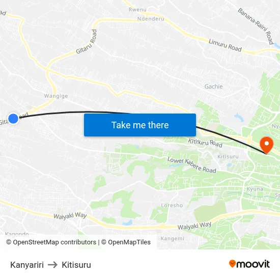 Kanyariri to Kitisuru map