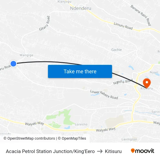 Acacia Petrol Station Junction/King'Eero to Kitisuru map