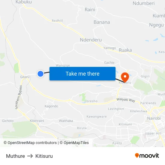 Muthure to Kitisuru map
