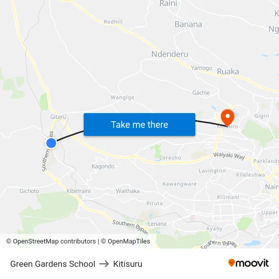 Green Gardens School to Kitisuru map