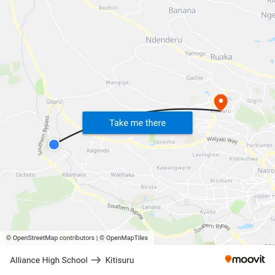 Alliance High School to Kitisuru map