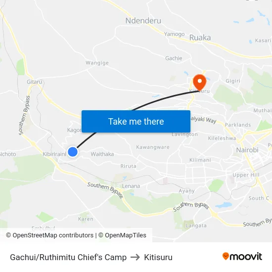 Gachui/Ruthimitu Chief's Camp to Kitisuru map