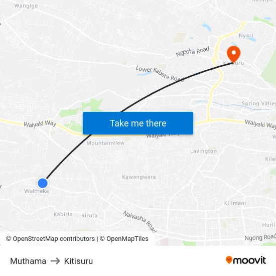 Muthama to Kitisuru map