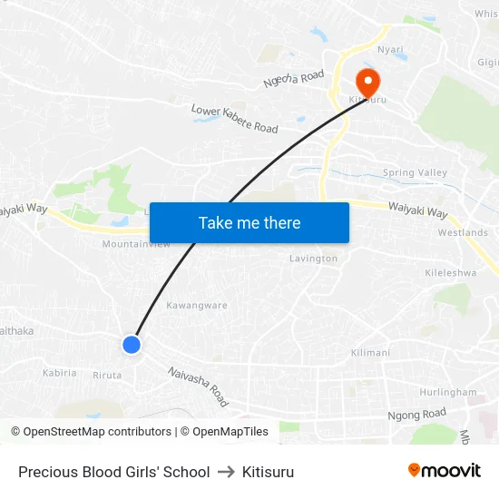 Precious Blood Girls' School to Kitisuru map