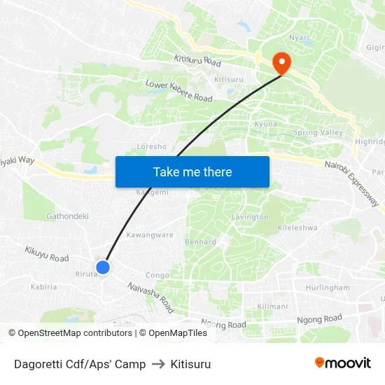 Dagoretti Cdf/Aps' Camp to Kitisuru map