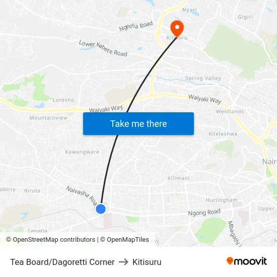 Tea Board/Dagoretti Corner to Kitisuru map