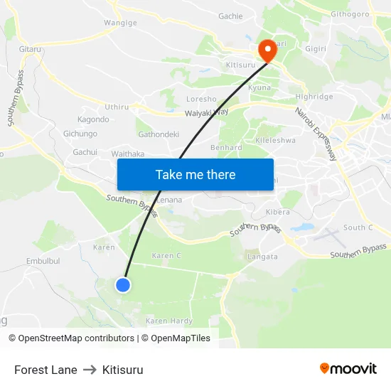 Forest Lane to Kitisuru map