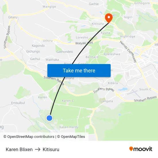 Karen Blixen to Kitisuru map
