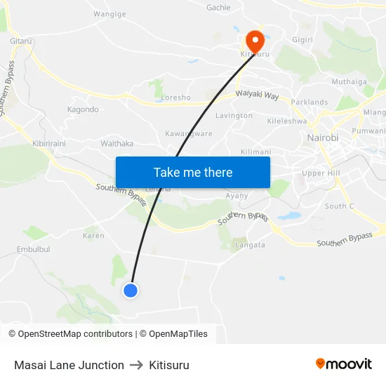 Masai Lane Junction to Kitisuru map