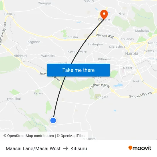 Maasai Lane/Masai West to Kitisuru map