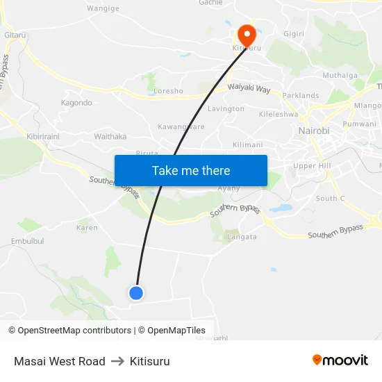 Masai West Road to Kitisuru map