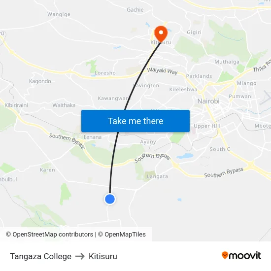 Tangaza College to Kitisuru map
