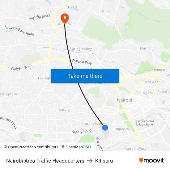 Nairobi Area Traffic Headquarters to Kitisuru map