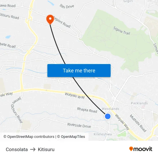Consolata to Kitisuru map