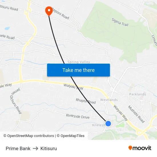 Prime Bank to Kitisuru map
