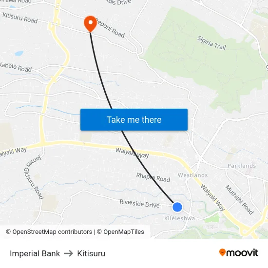 Imperial Bank to Kitisuru map
