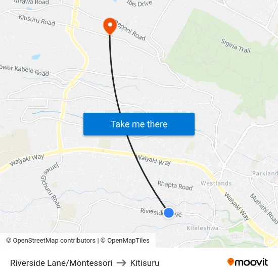 Riverside Lane/Montessori to Kitisuru map