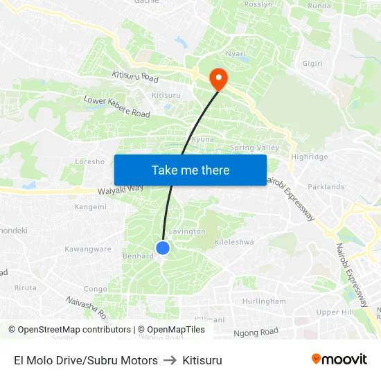 El Molo Drive/Subru Motors to Kitisuru map