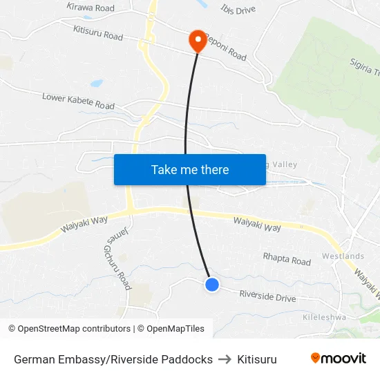 German Embassy/Riverside Paddocks to Kitisuru map