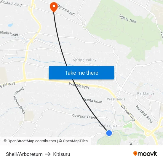 Shell/Arboretum to Kitisuru map
