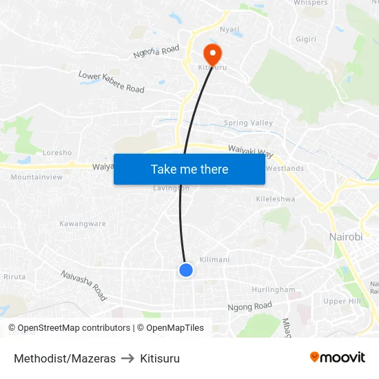 Methodist/Mazeras to Kitisuru map