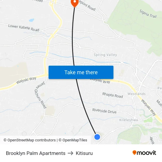 Brooklyn Palm Apartments to Kitisuru map