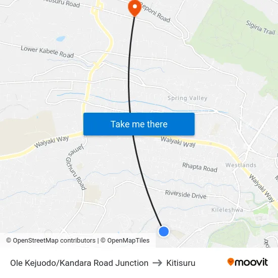 Ole Kejuodo/Kandara Road Junction to Kitisuru map