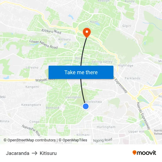 Jacaranda to Kitisuru map
