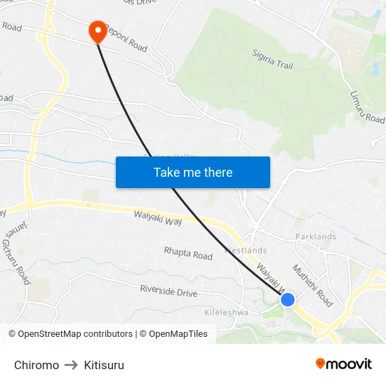 Chiromo to Kitisuru map