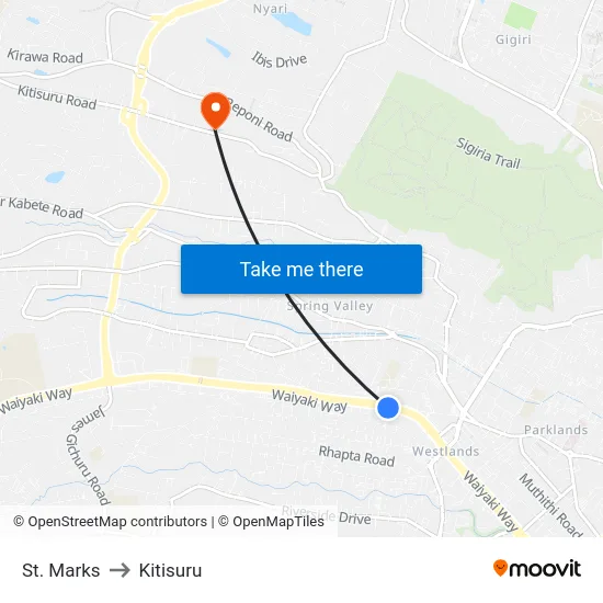 St. Marks to Kitisuru map