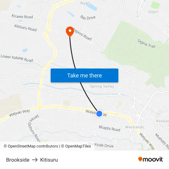 Brookside to Kitisuru map