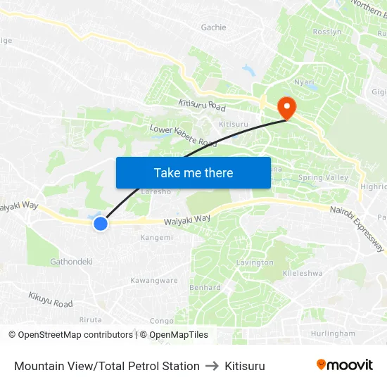 Mountain View/Total Petrol Station to Kitisuru map