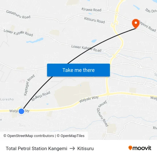 Total Petrol Station Kangemi to Kitisuru map